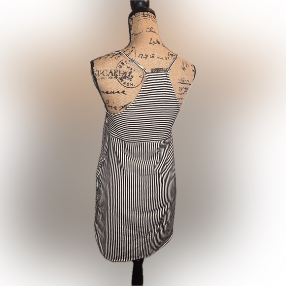 Madewell Striped Black Cream Shift Apron Racerback Casual Dress Pockets Cotton 2 - Picture 7 of 10